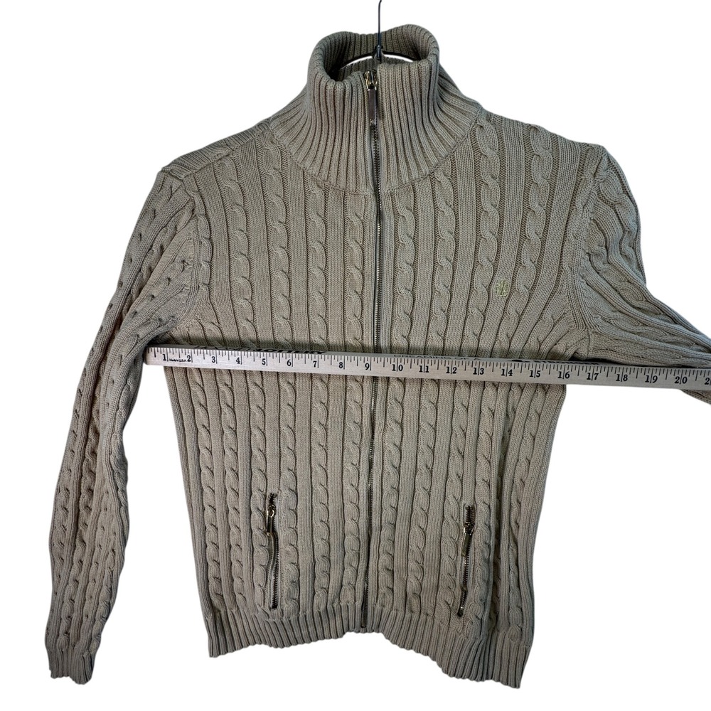 Ralph Lauren Womens Sz S Tan Cable Knit Cotton Full Zip Sweater‎ Preppy Classic - Picture 5 of 9
